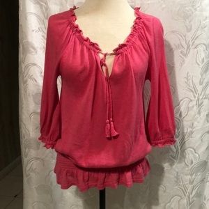 LOFT PETITES PINK 3/4 SLEEVE TIE FRONT SHIRT